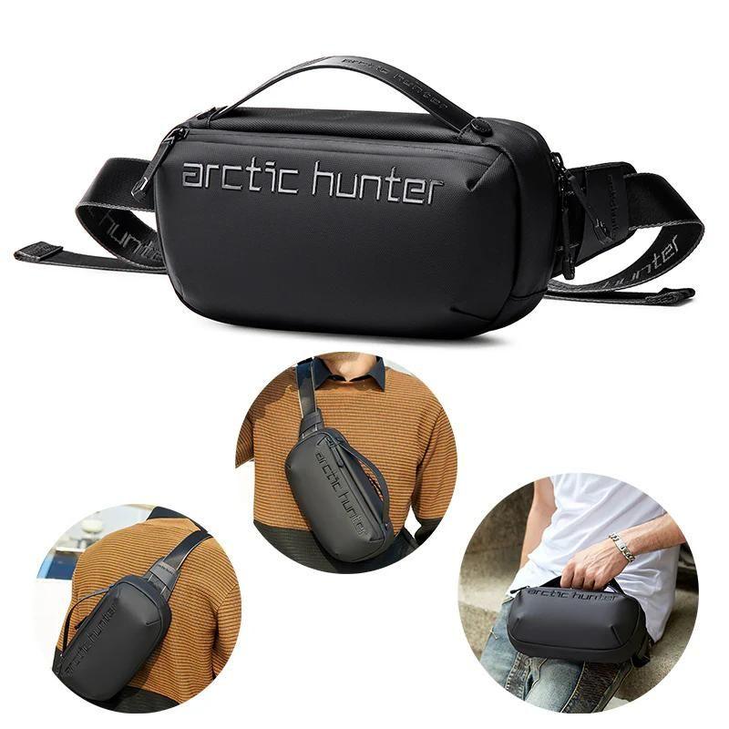 Arctic Hunter Water-Resistant Anti-Theft Cross Body Travel Sling Bag - Tough Men Series Unisex Messenger Shoulder Bag, Y00020 Black