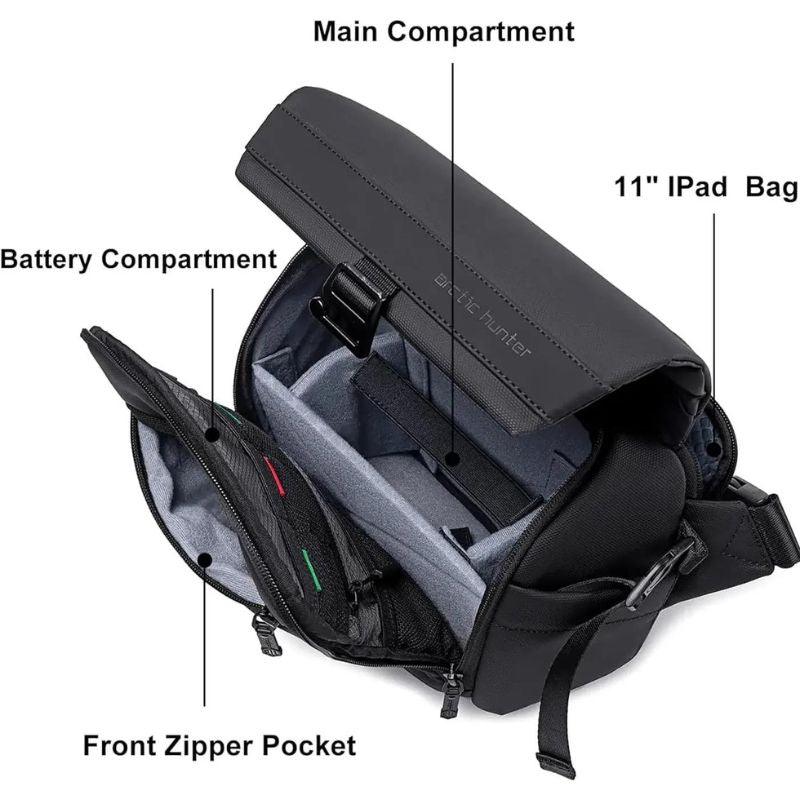 Arctic Hunter Premium Unisex Water-Resistant Sling Bag - Anti-Theft Crossbody Bag for Travel, Business, and Daily Use K00576 Black
