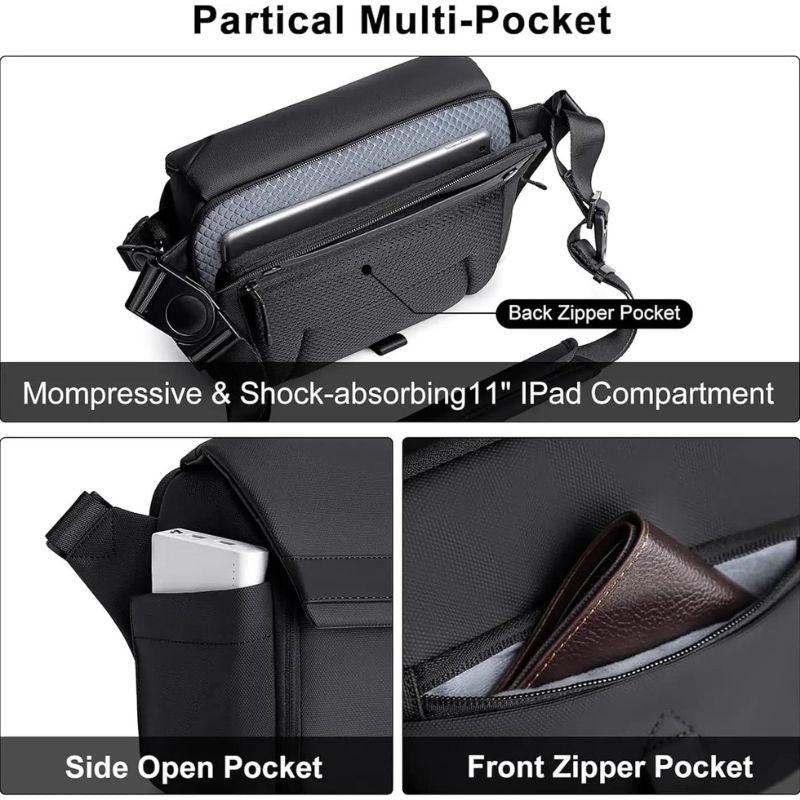 Arctic Hunter Premium Unisex Water-Resistant Sling Bag - Anti-Theft Crossbody Bag for Travel, Business, and Daily Use K00576 Black