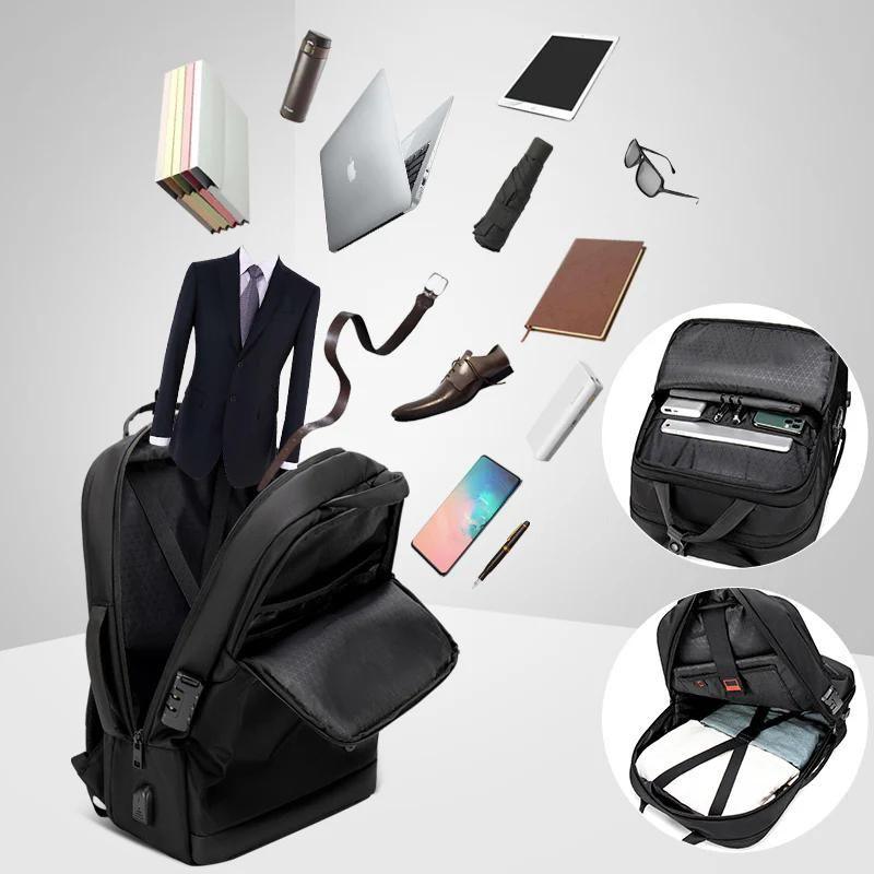 Arctic Hunter Golden Wolf 17-Inch Water-Resistant Anti-Theft Travel Daypack with USB Port and Combination Lock for Unisex, Model GB00397 Black