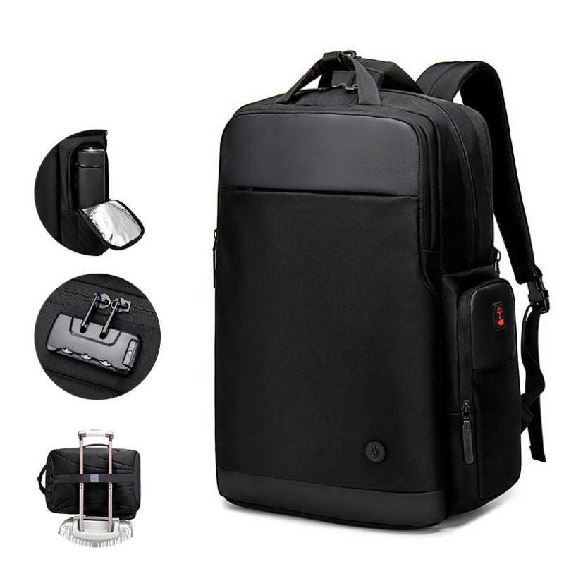 Arctic Hunter Golden Wolf 17-Inch Water-Resistant Anti-Theft Travel Daypack with USB Port and Combination Lock for Unisex, Model GB00397 Black