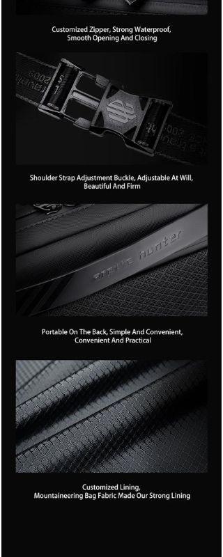 Arctic Hunter Hard Shell Cross-Body Waist Bag - Water Resistant, Anti-Theft Chest Bag for Outdoor, Travel, Business & Daily Use for Men, Model Y00013 Black