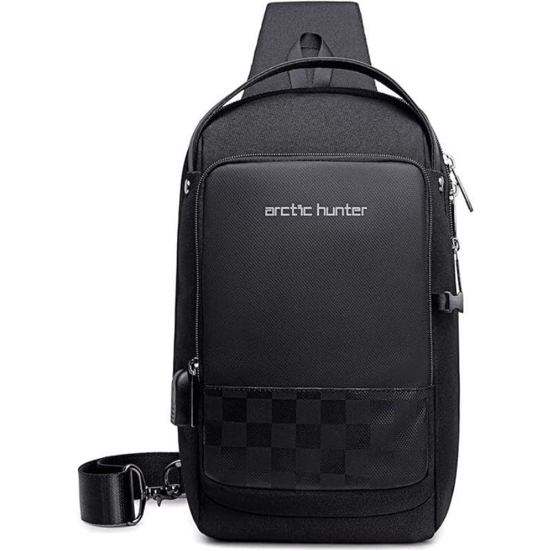 Arctic Hunter Crossbody Sling Bag: Water-Resistant, Anti-Theft, Unisex  Small Shoulder Bag with USB Port for Business Travel XB00105 Black