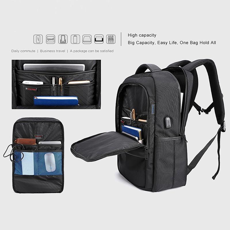Arctic Hunter Casual Travel Backpack - Water-Resistant Unisex School College Bag with Built-In USB Port and Laptop Compartment for Men and Women, B00120C Black